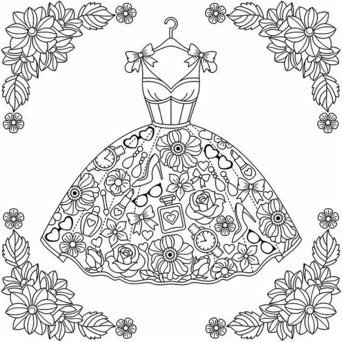 Coloring book sparkling puffy dress