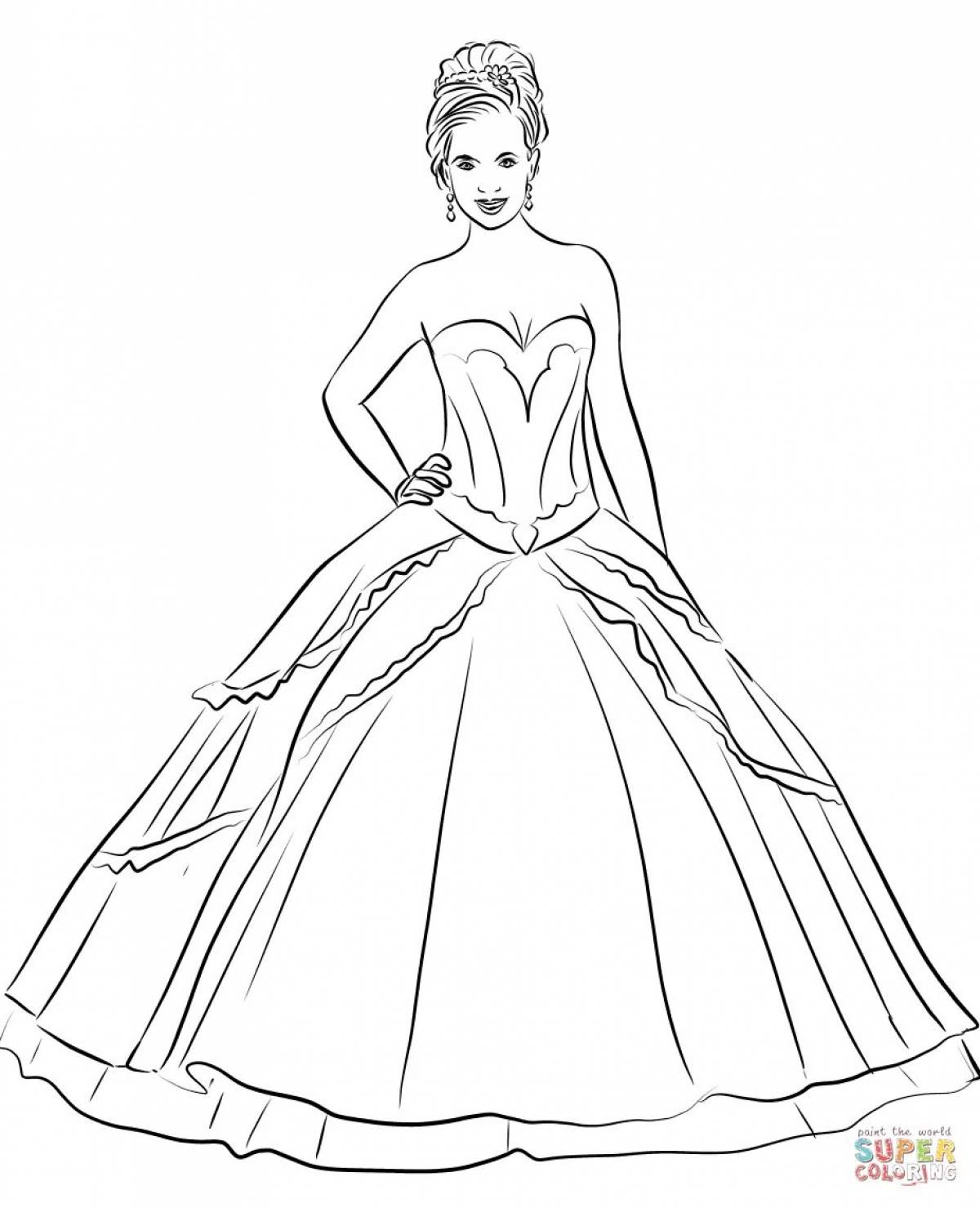 Regal puffy dress coloring page