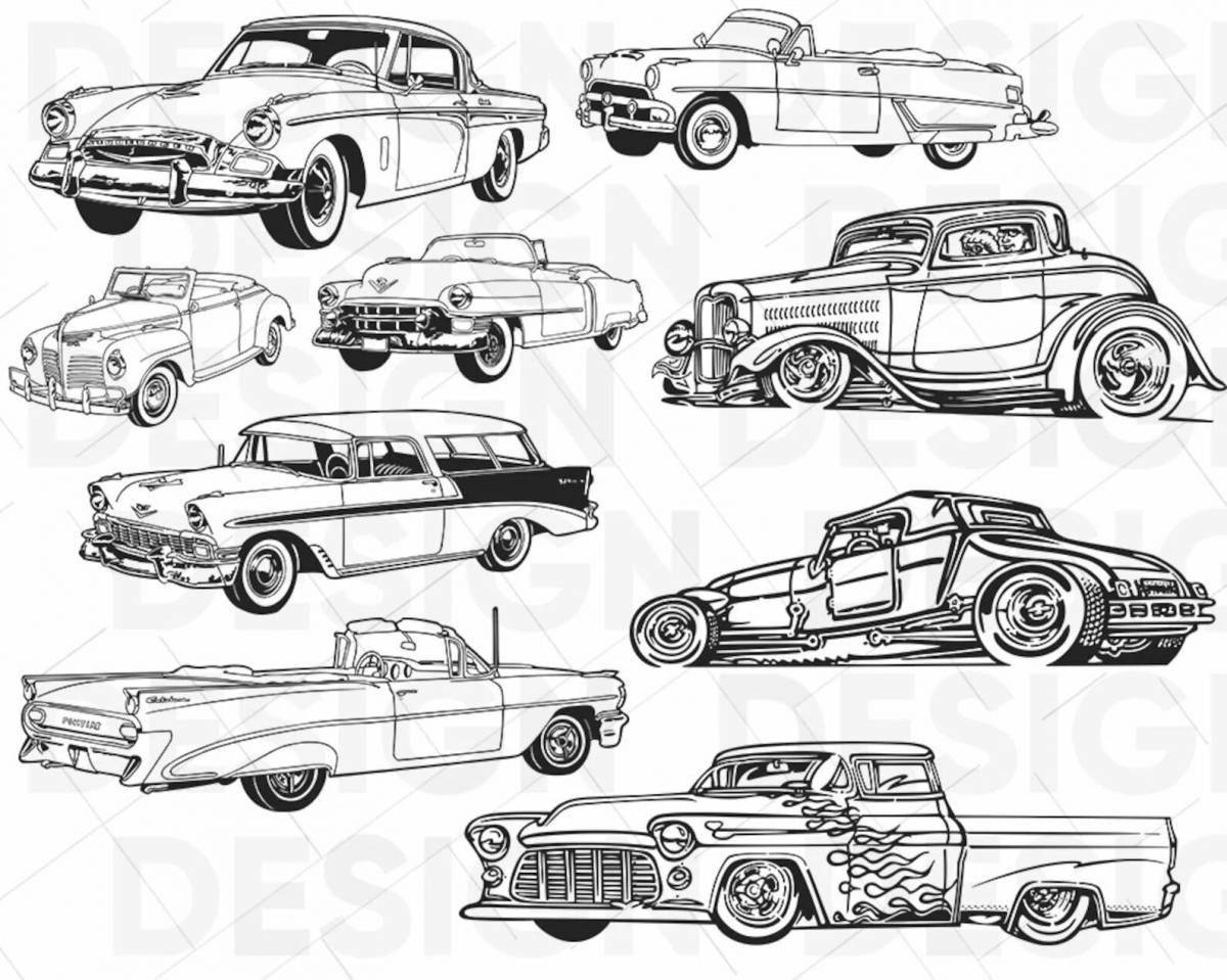 Charming old cars coloring book