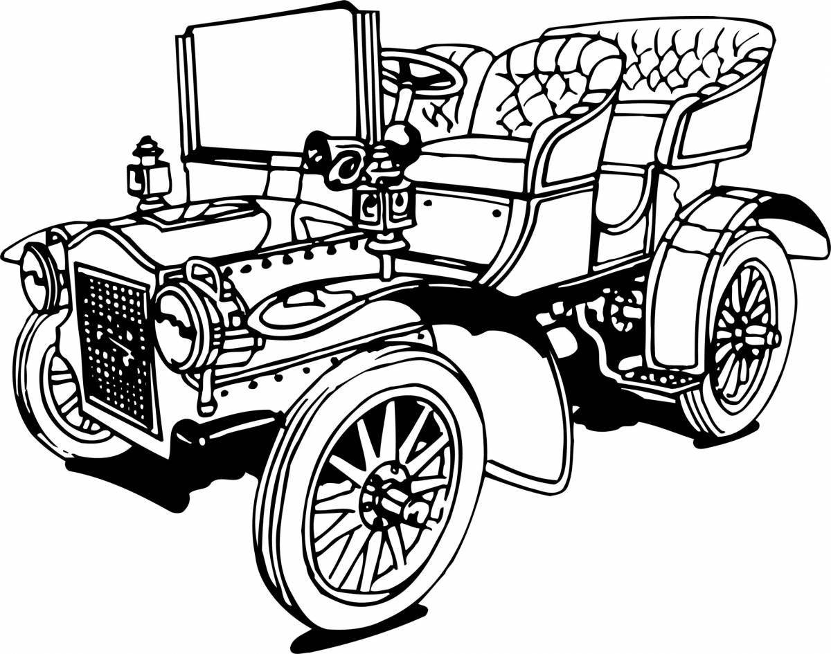Ornate coloring book of old cars