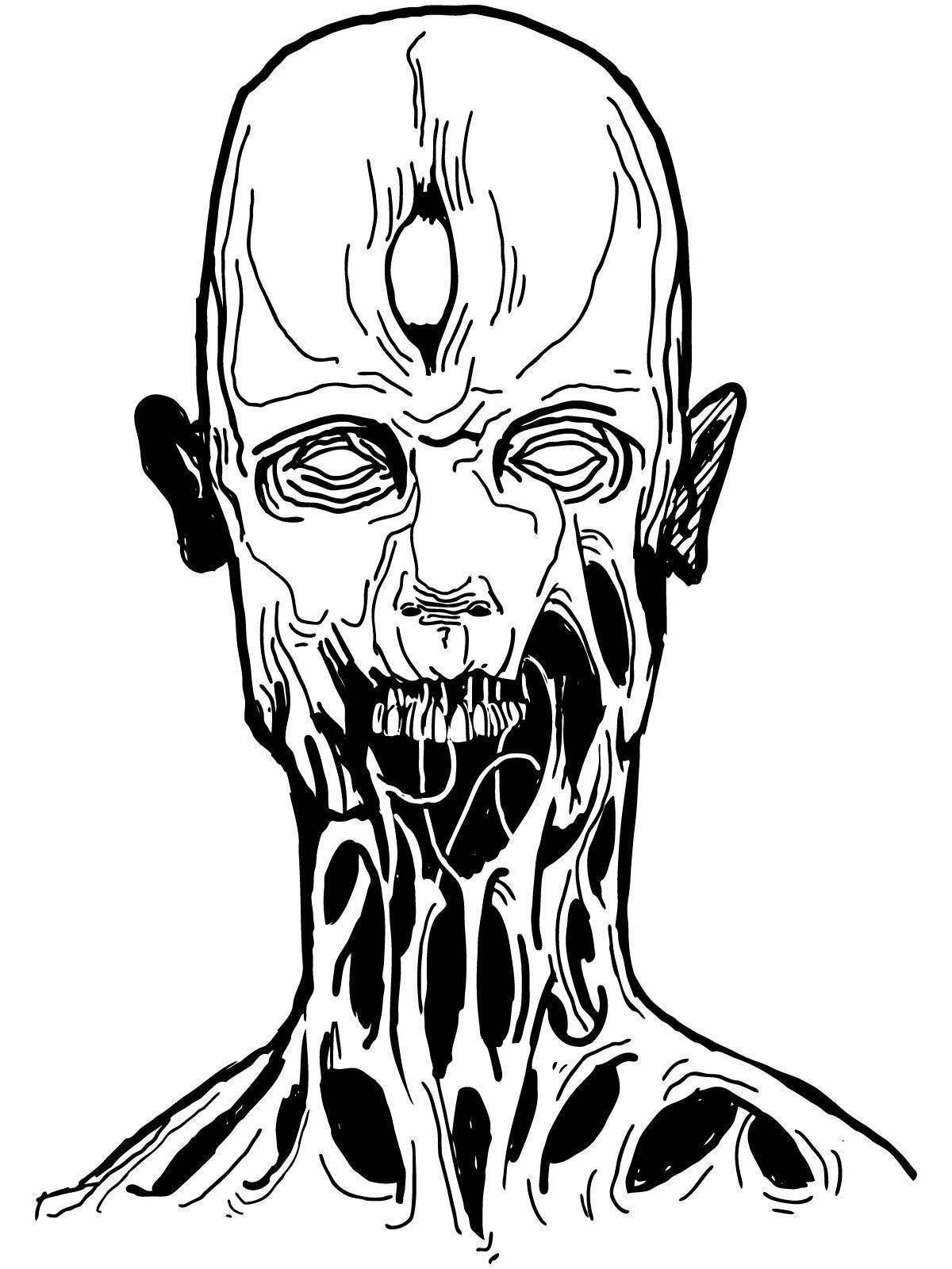 Terrible scary face coloring page