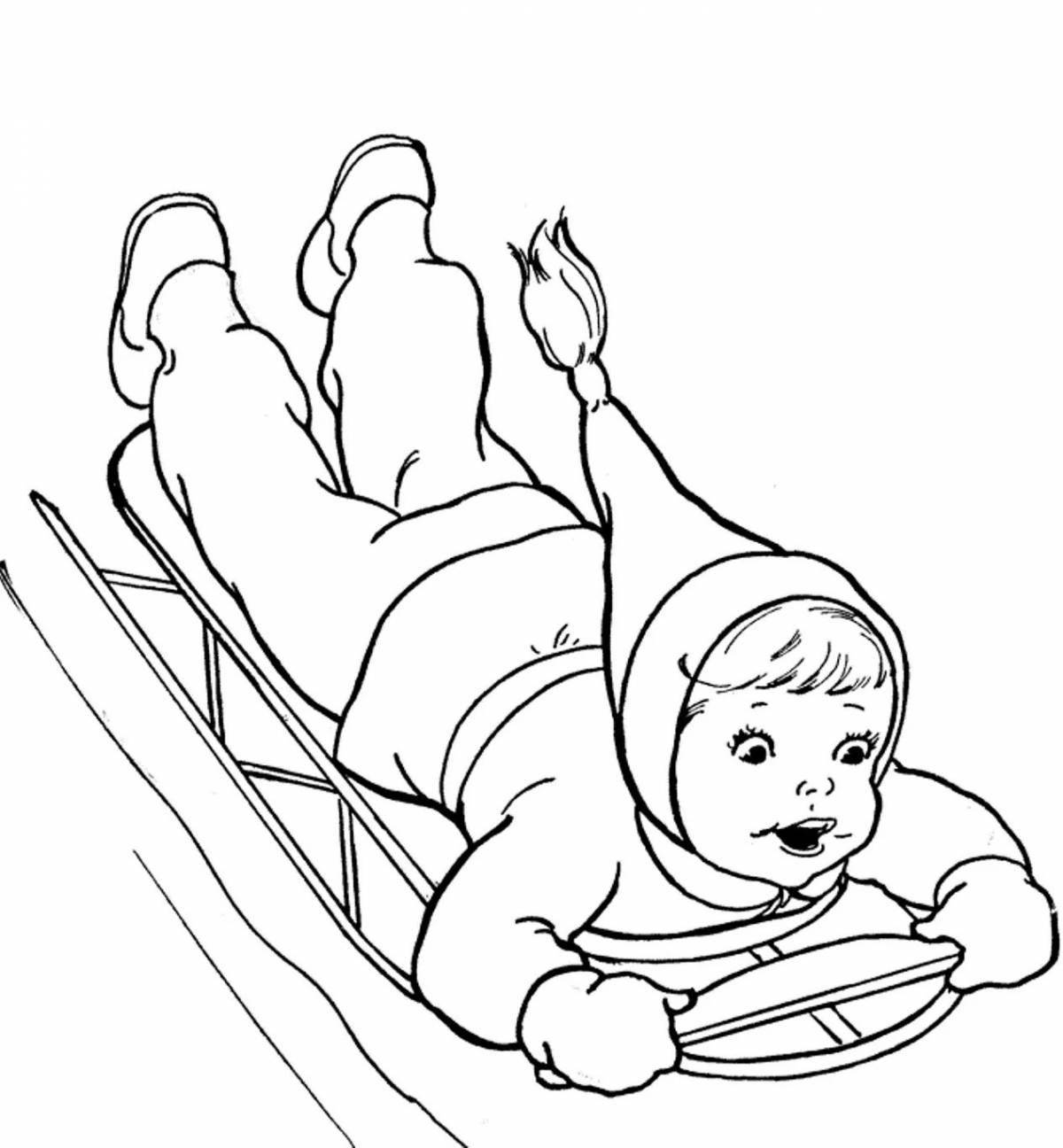 Great winter slide coloring page