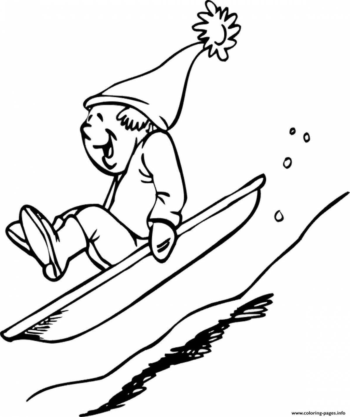 Shiny winter slide coloring page