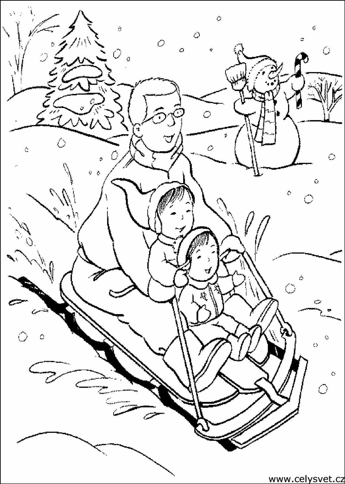 Glitter winter slide coloring page
