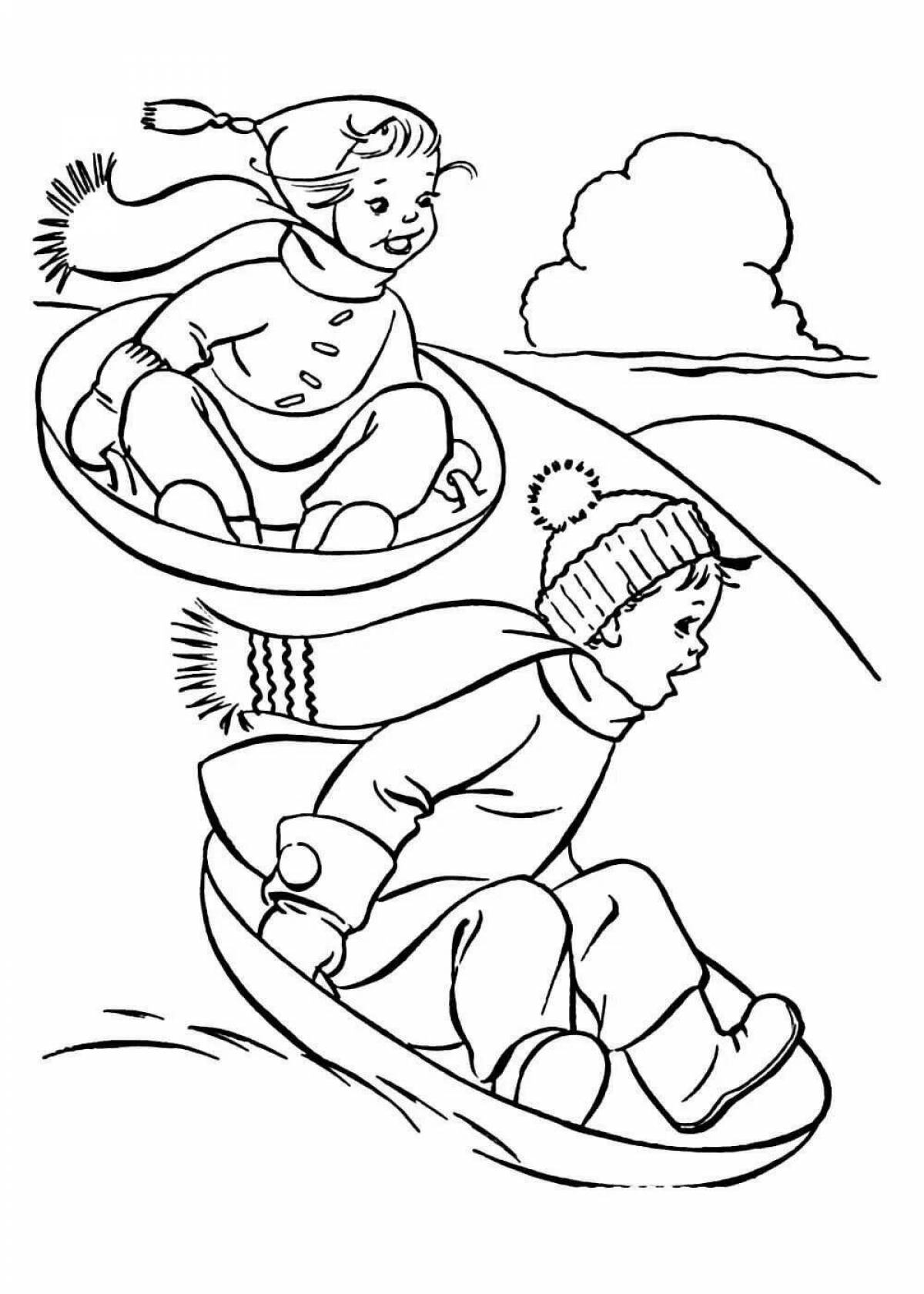 Amazing winter slide coloring page