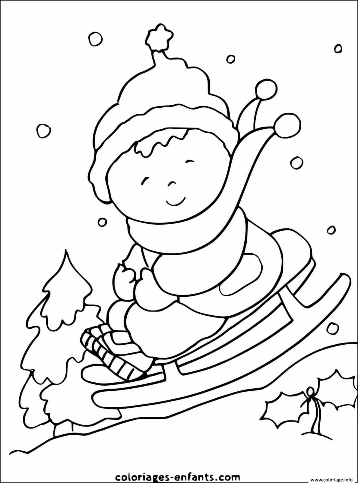 Beautiful winter slide coloring page