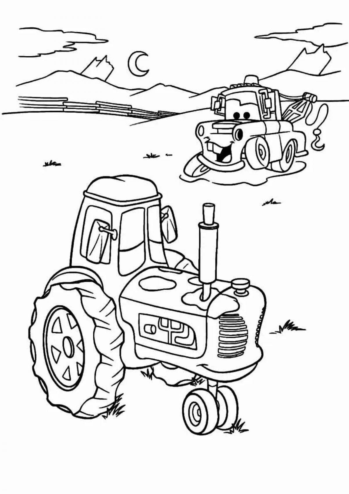 Cartoon coloring adorable tractors