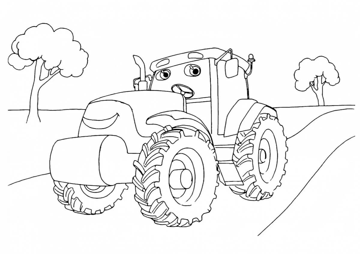 Color-brilliant tractors cartoon coloring page