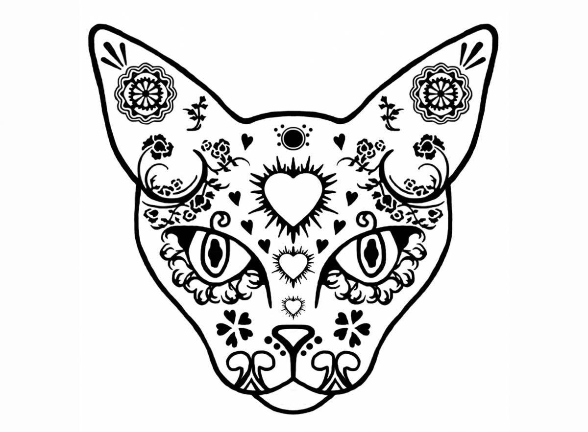 Coloring page dazzling cat mask