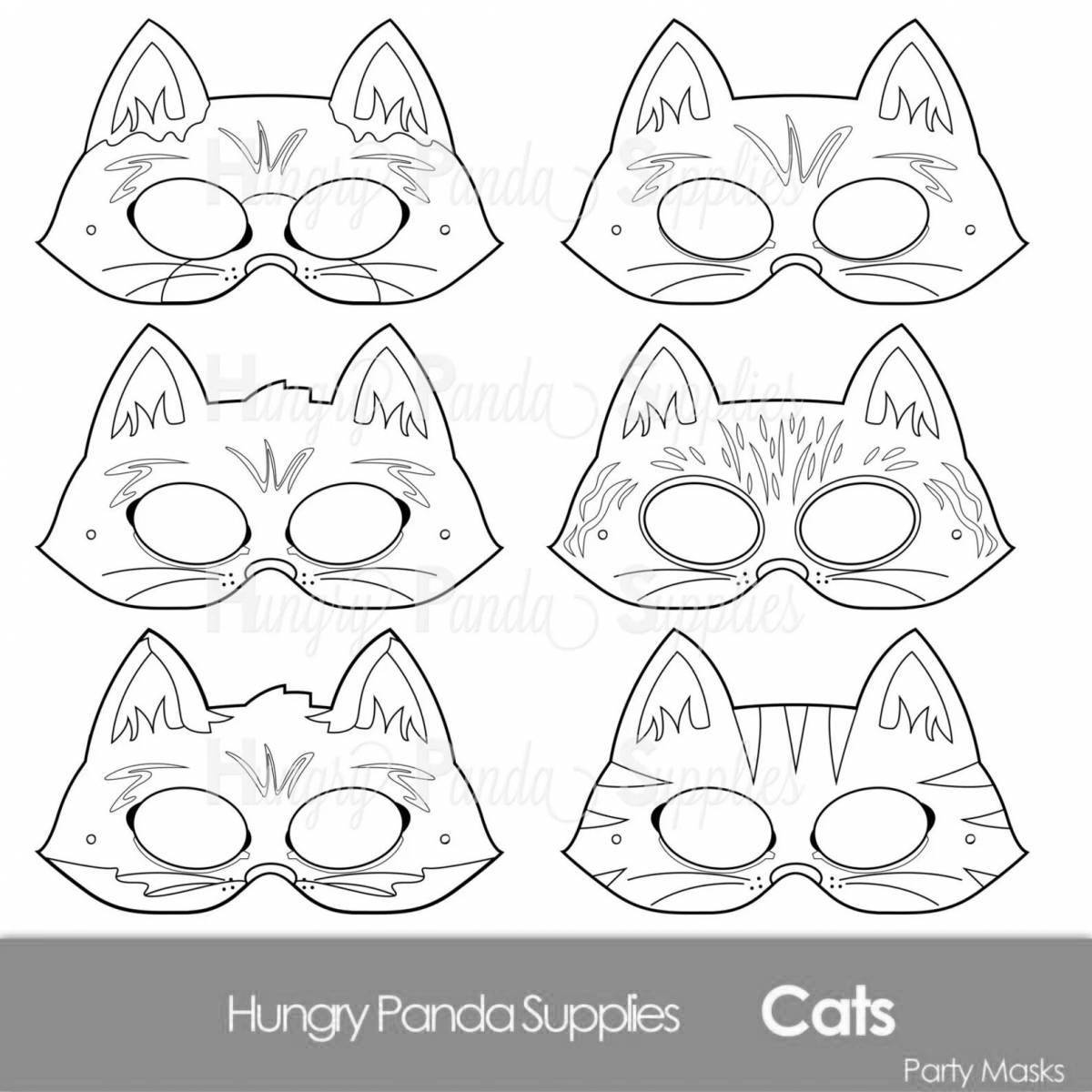 Coloring page funny cat mask