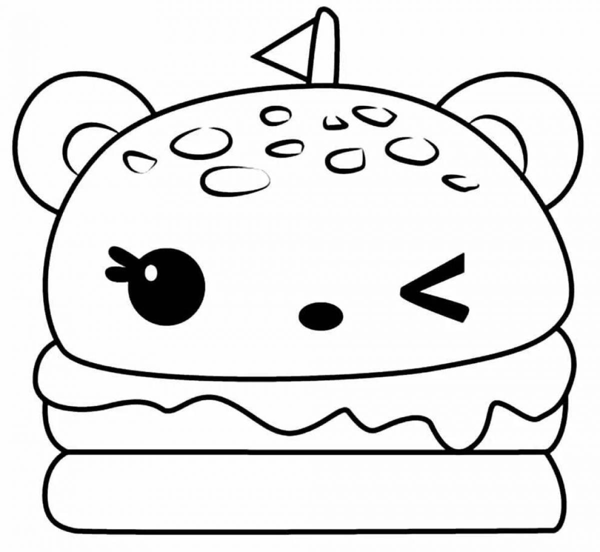 Красочная страница раскраски burger cat