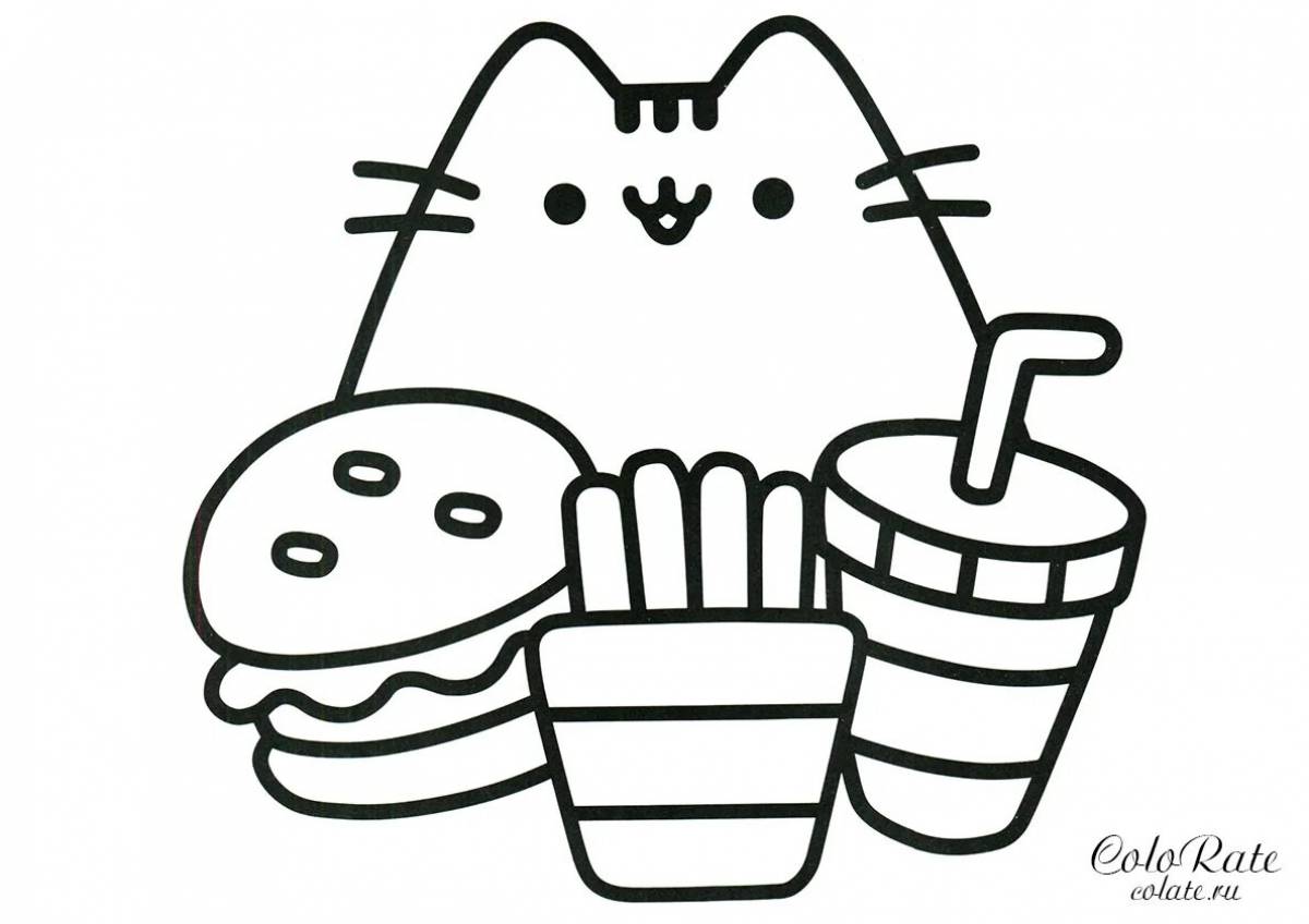 Fun burger cat coloring page