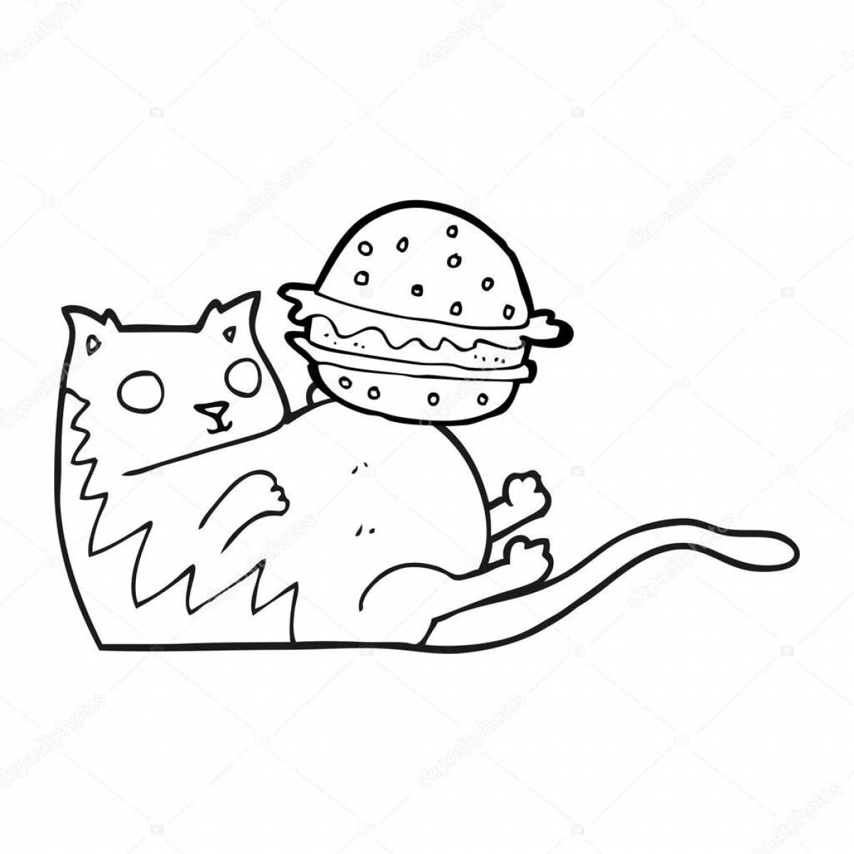 Beautiful burger cat coloring page
