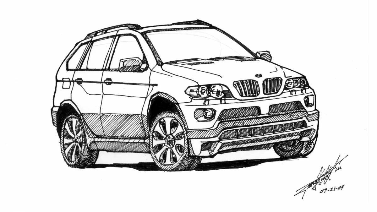 Coloring page of a fashionable bmw jeep