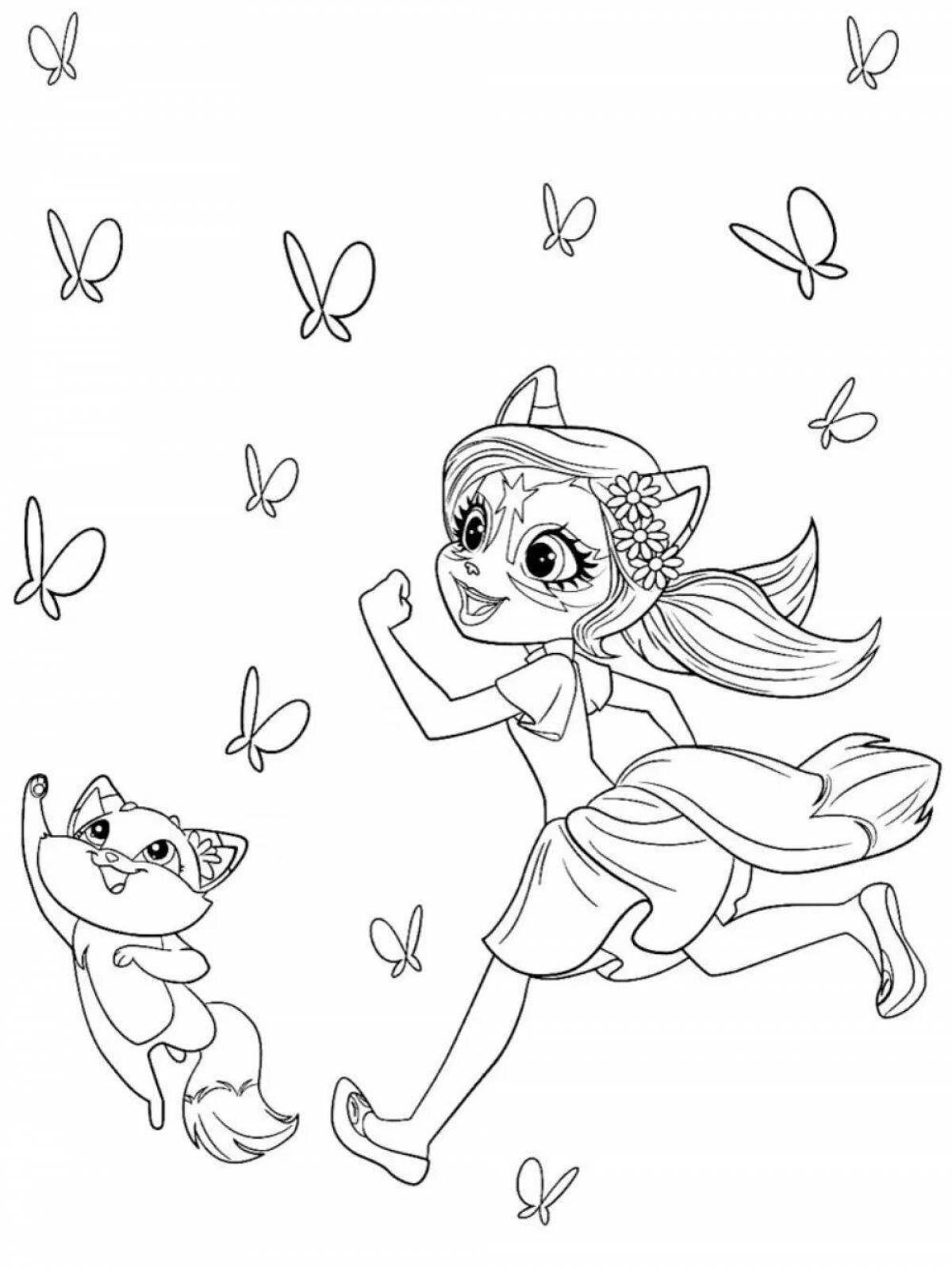 Enchantimals glowing cat coloring page
