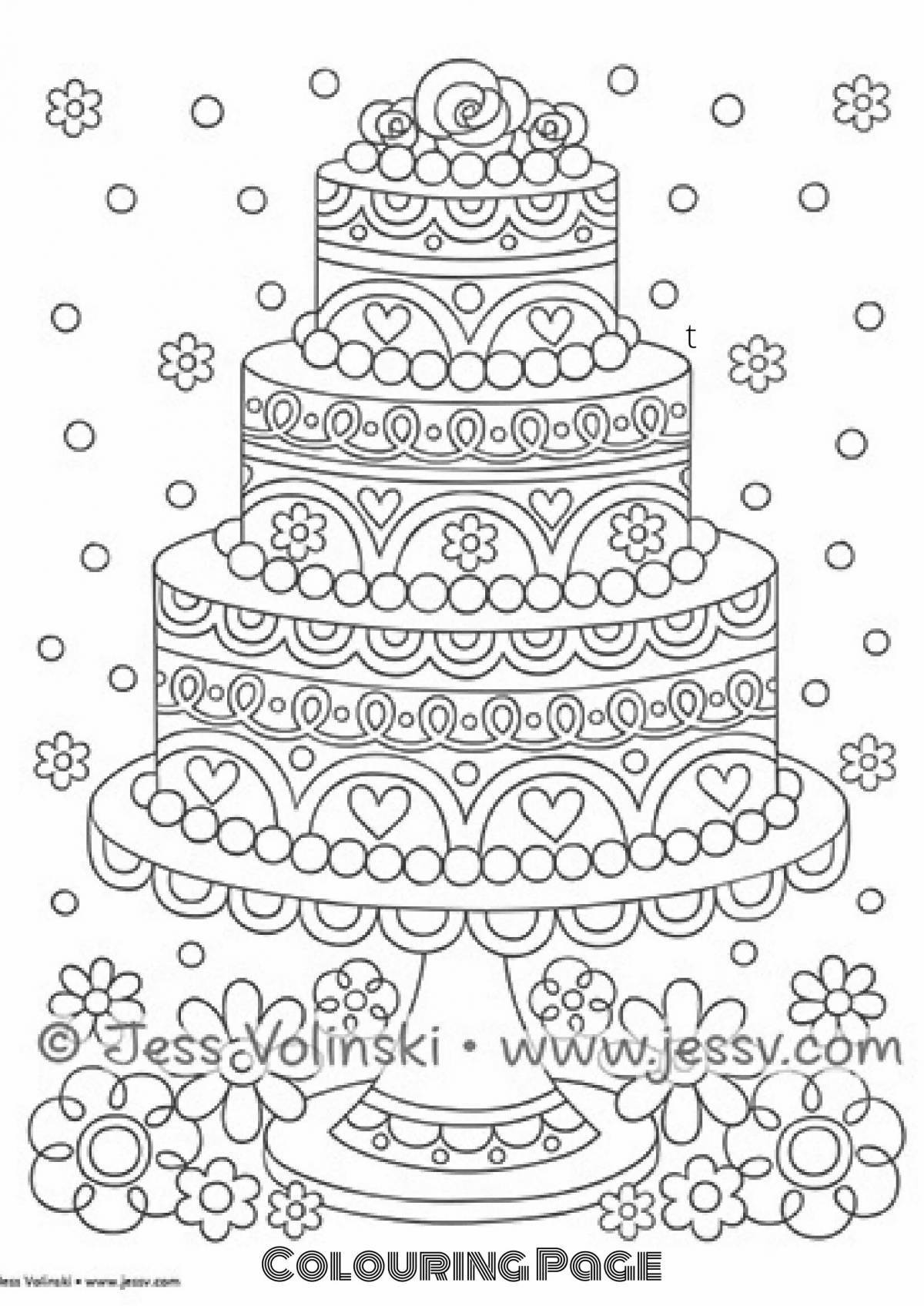 Impressive beautiful cake coloring page