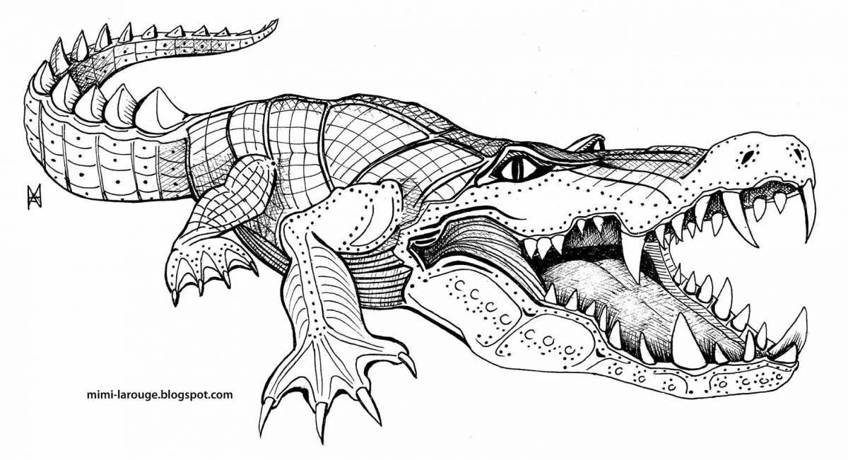 Coloring page happy scalloped crocodile