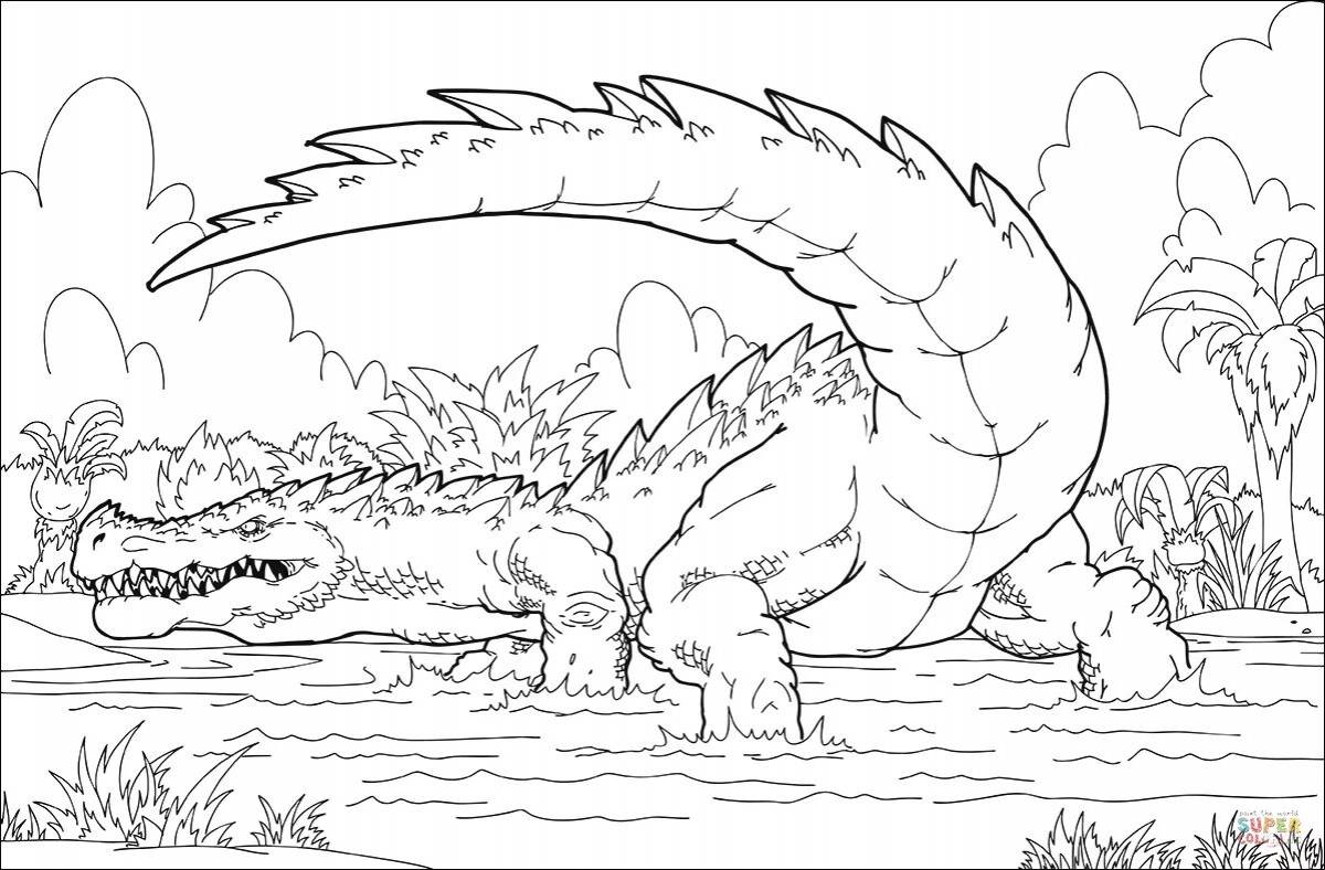 Outstanding comb crocodile coloring page