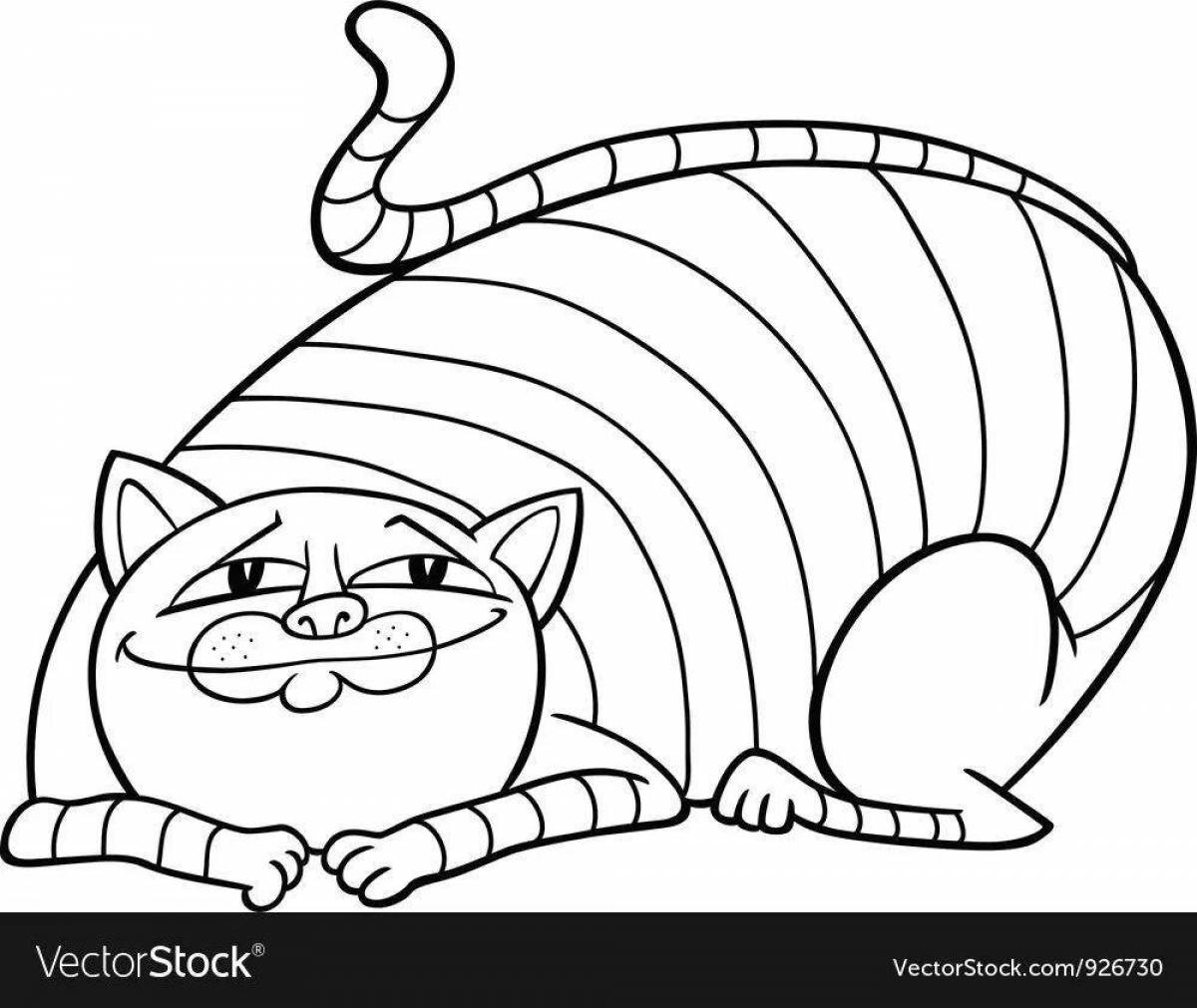 Coloring book fluffy fat cat
