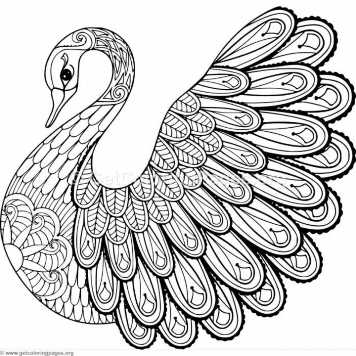 Coloring book charming swan antistress