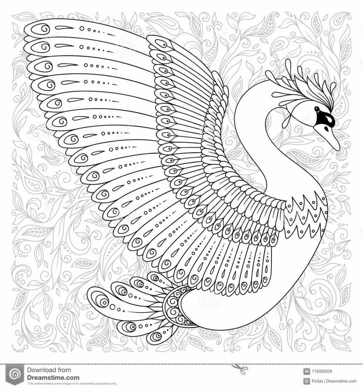 Coloring book soothing antistress swan