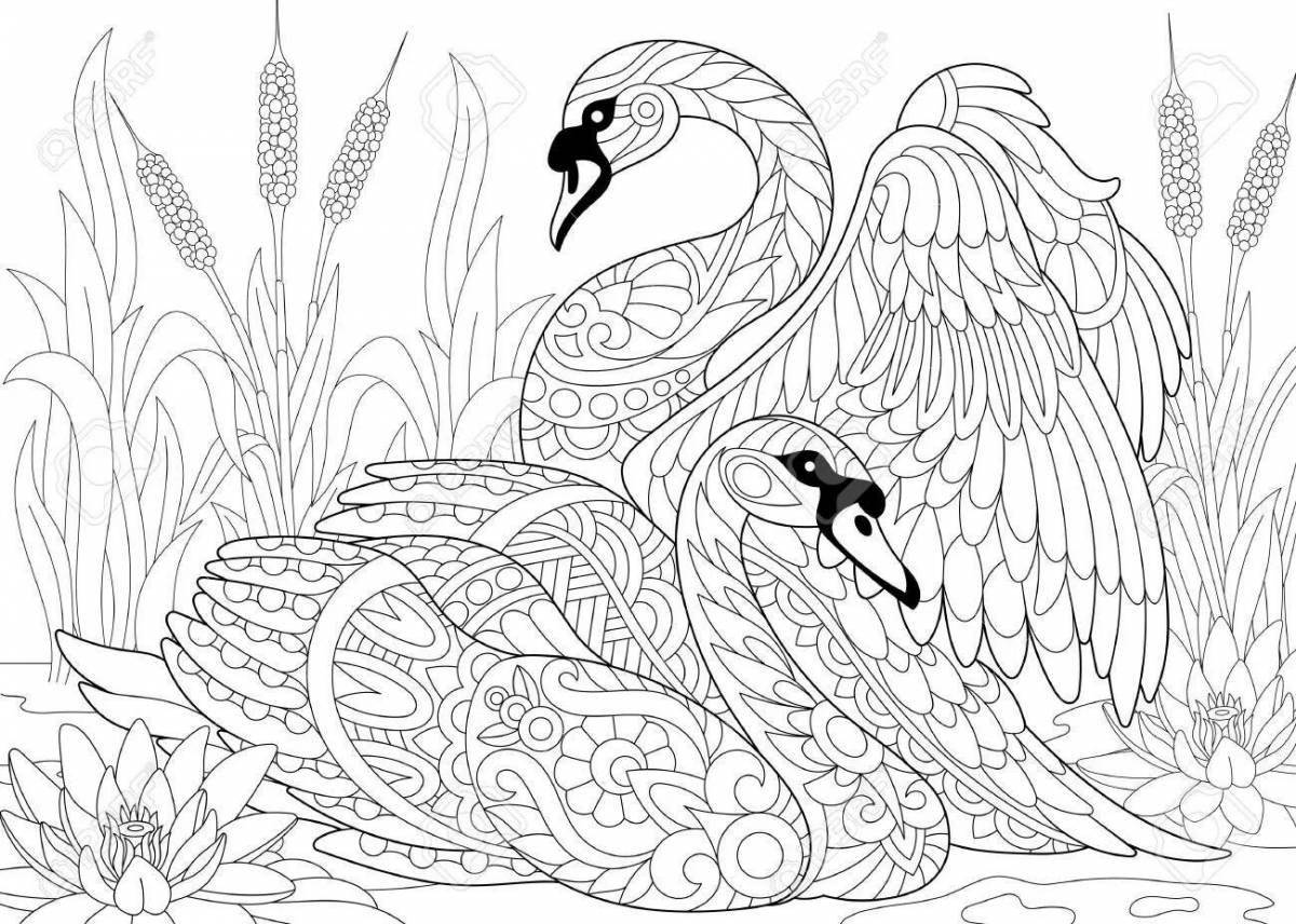 Refreshing anti-stress coloring swan