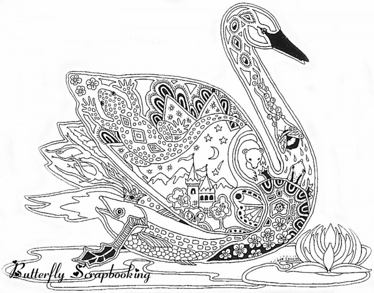 Exquisite anti-stress coloring swan