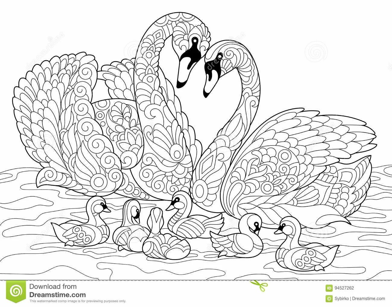 Раскраска восхитительный лебедь антистресс