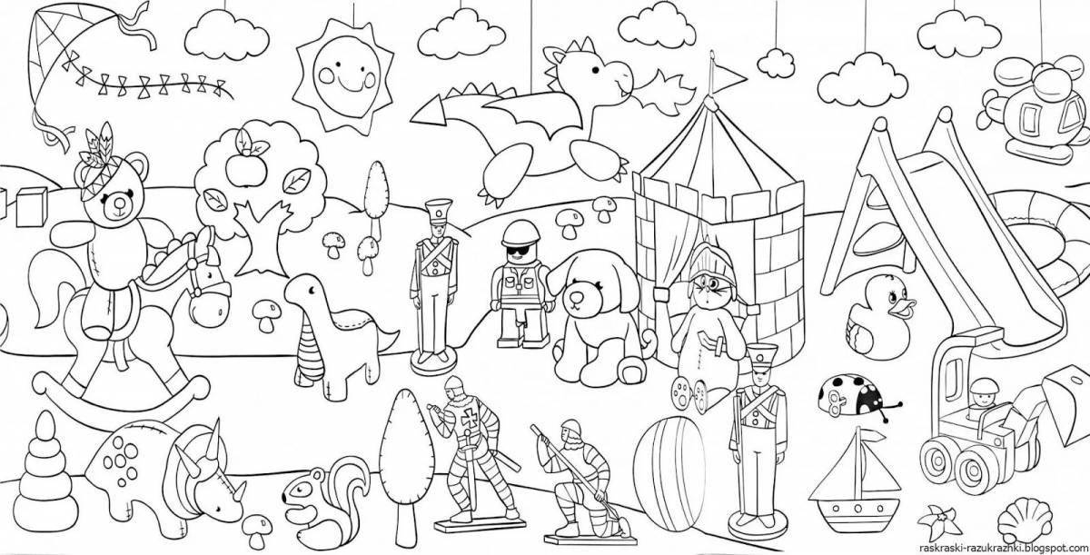 Happy toy coloring page