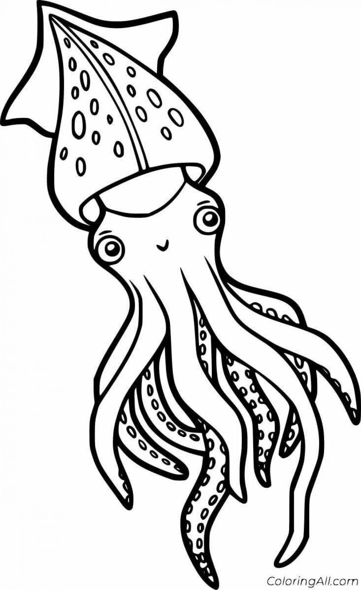 Colorful squid coloring book for kids