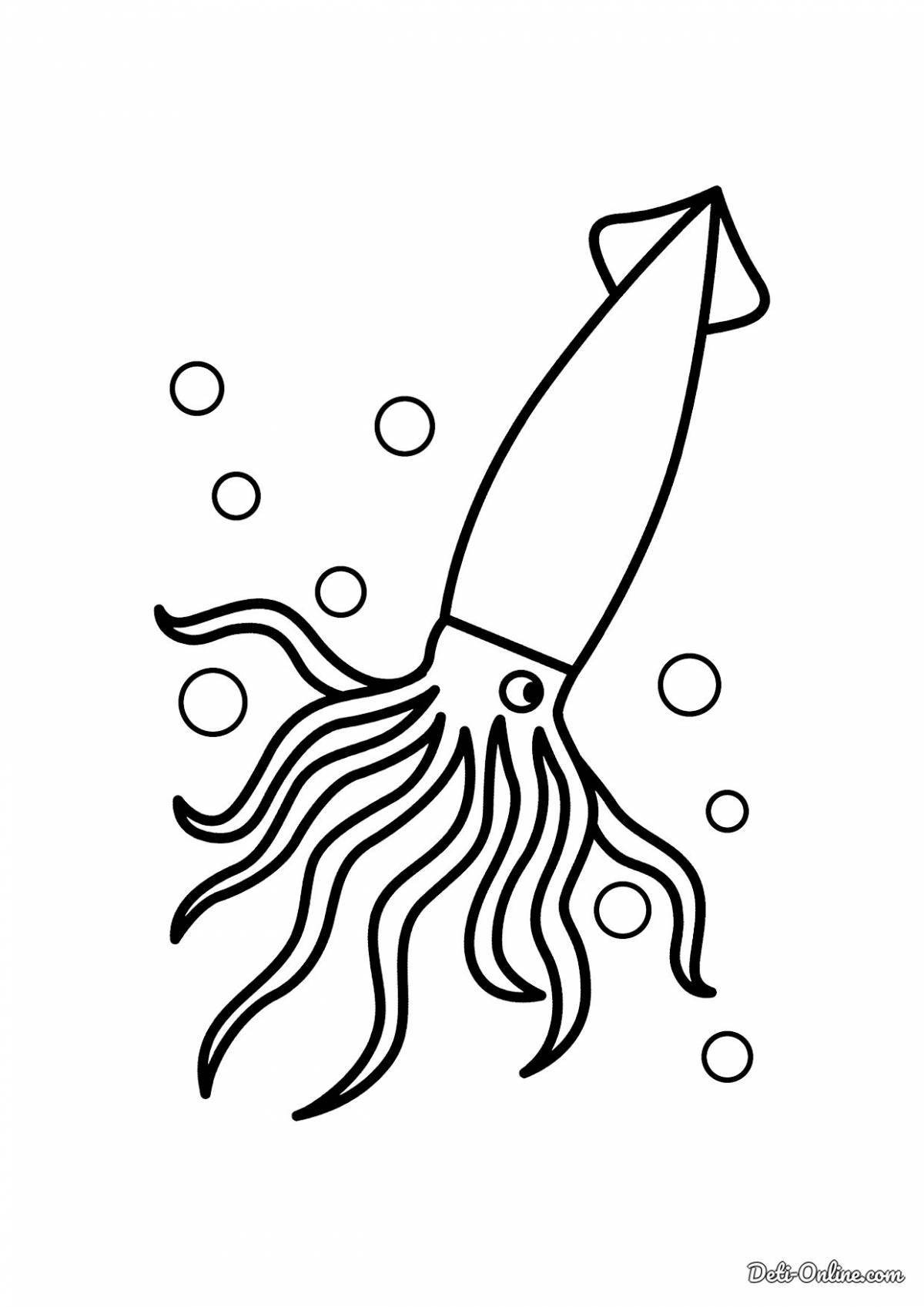 Joyful squid coloring for kids