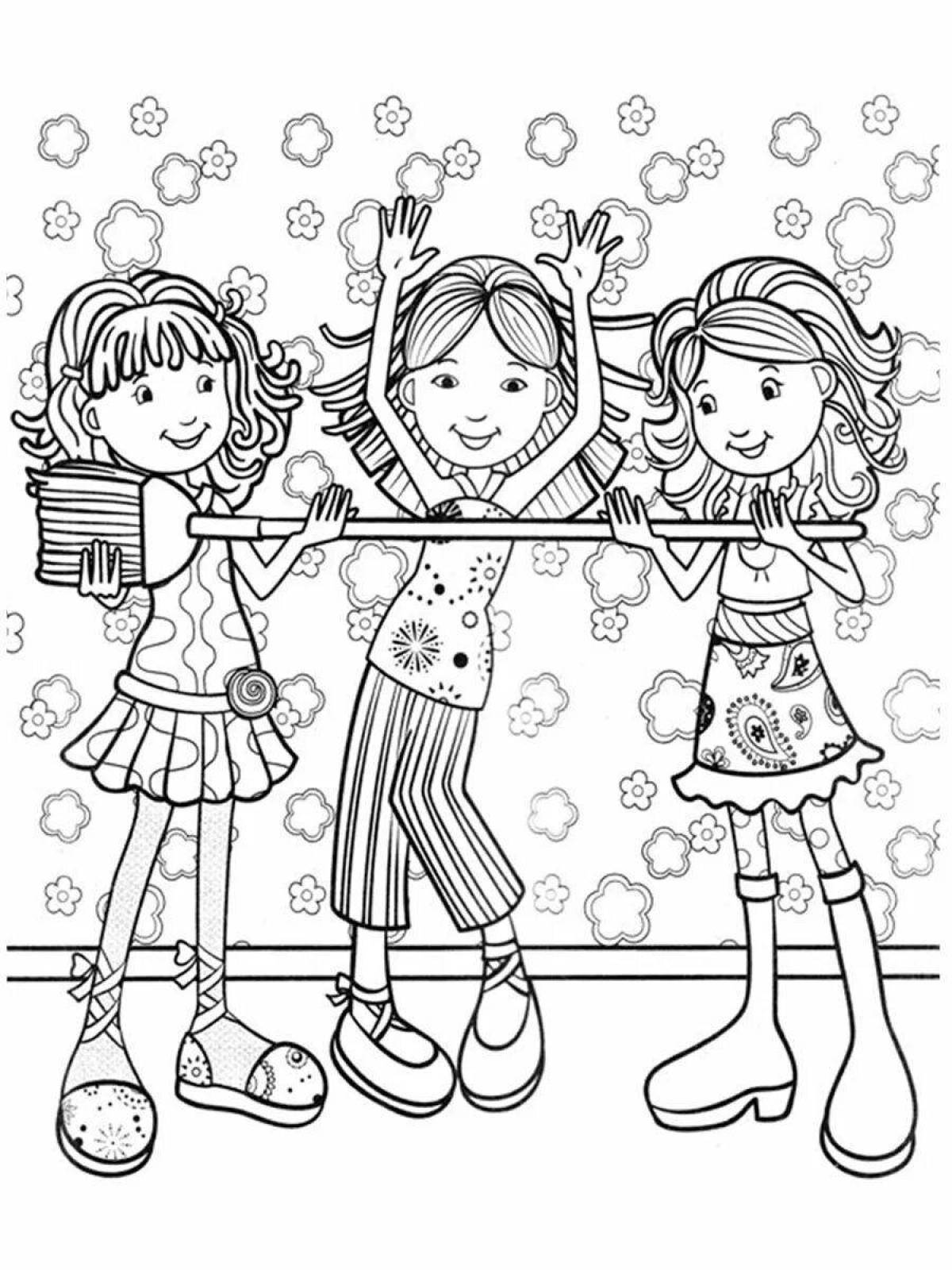 Bright coloring girl girlfriends