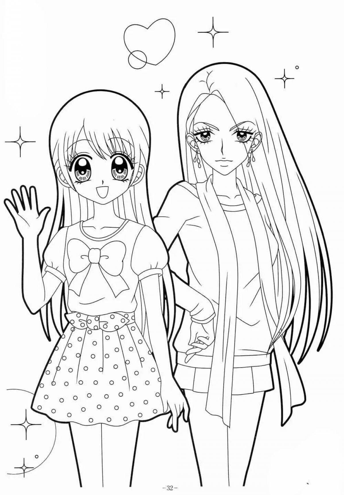 Happy coloring page girls girlfriends