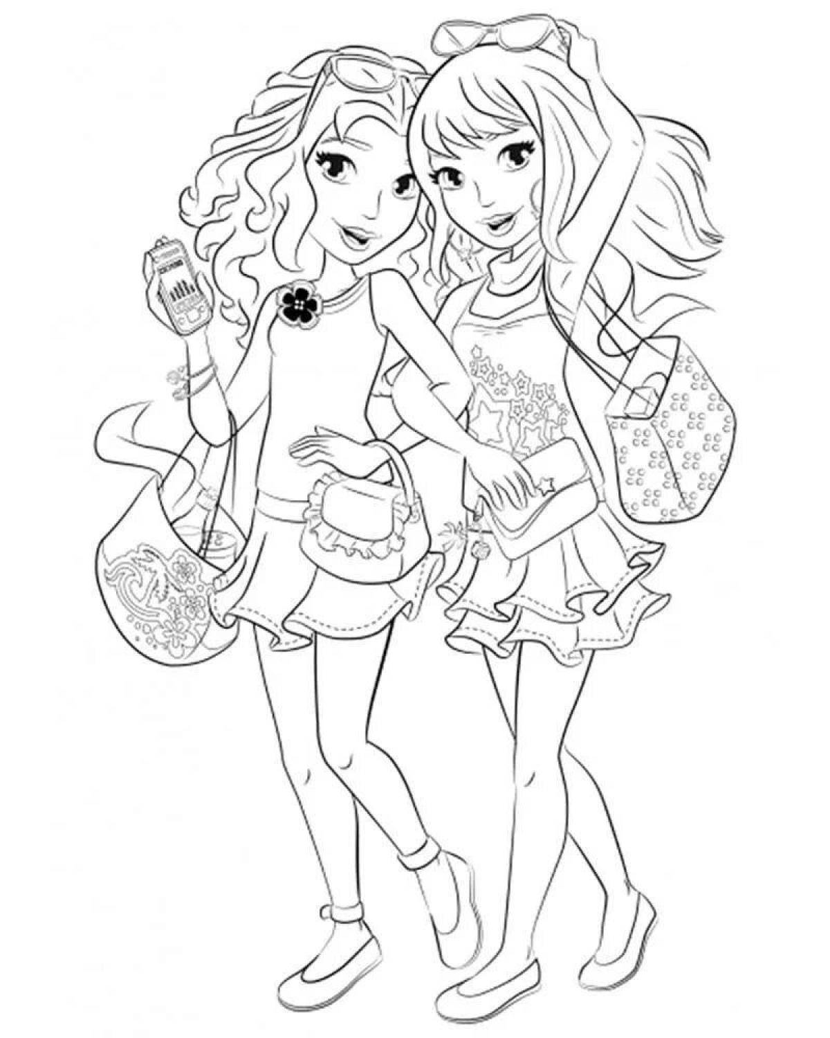 Smiling coloring pages for girls, girlfriends