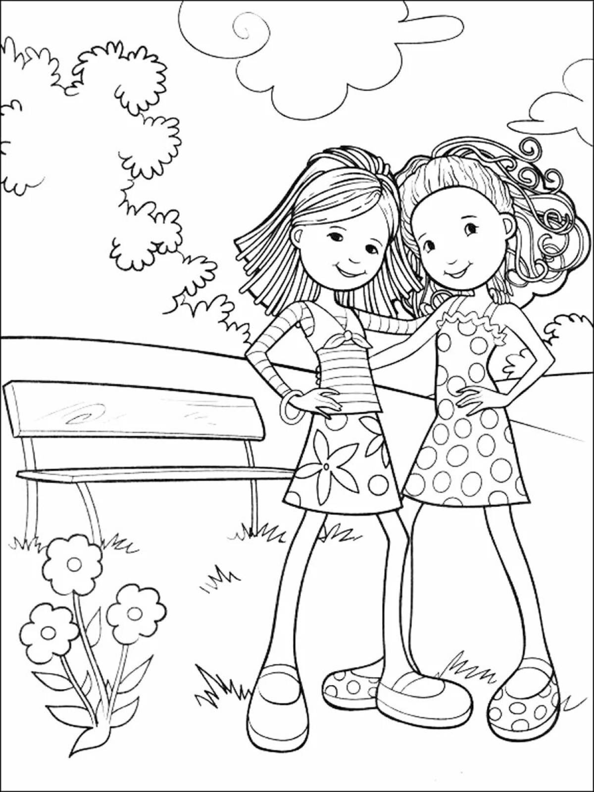 Charming girl friend coloring book