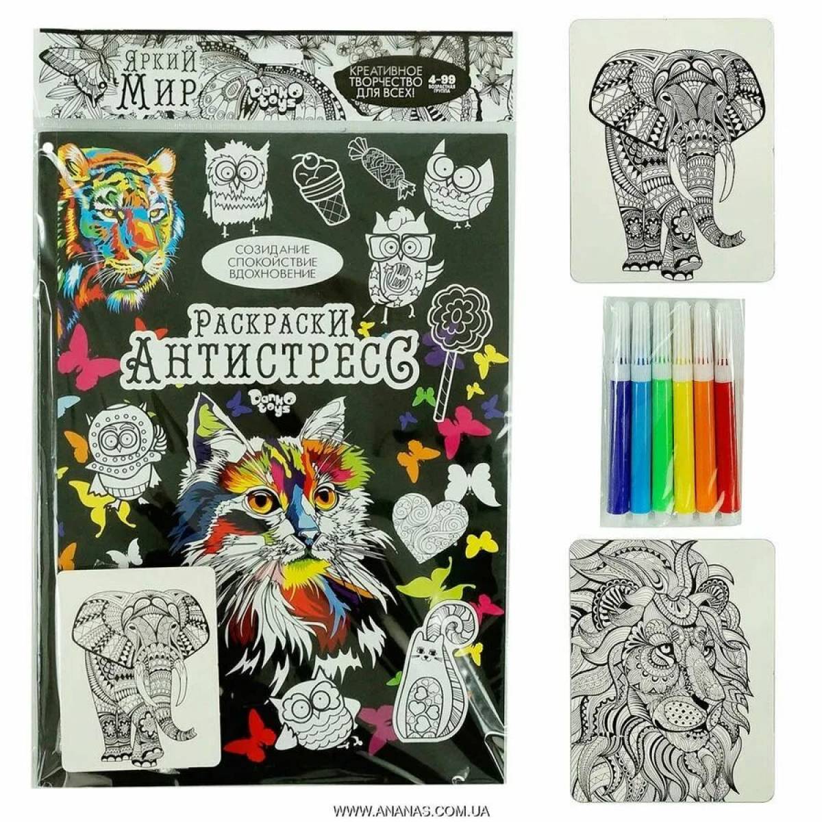 Attractive anti-stress coloring book for markers