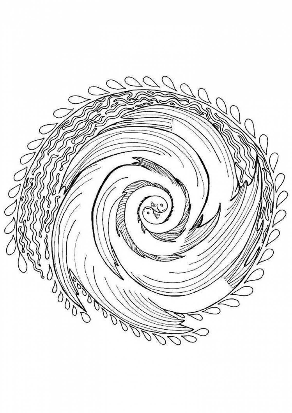 Раскраска красочная спиральная композиция для детей