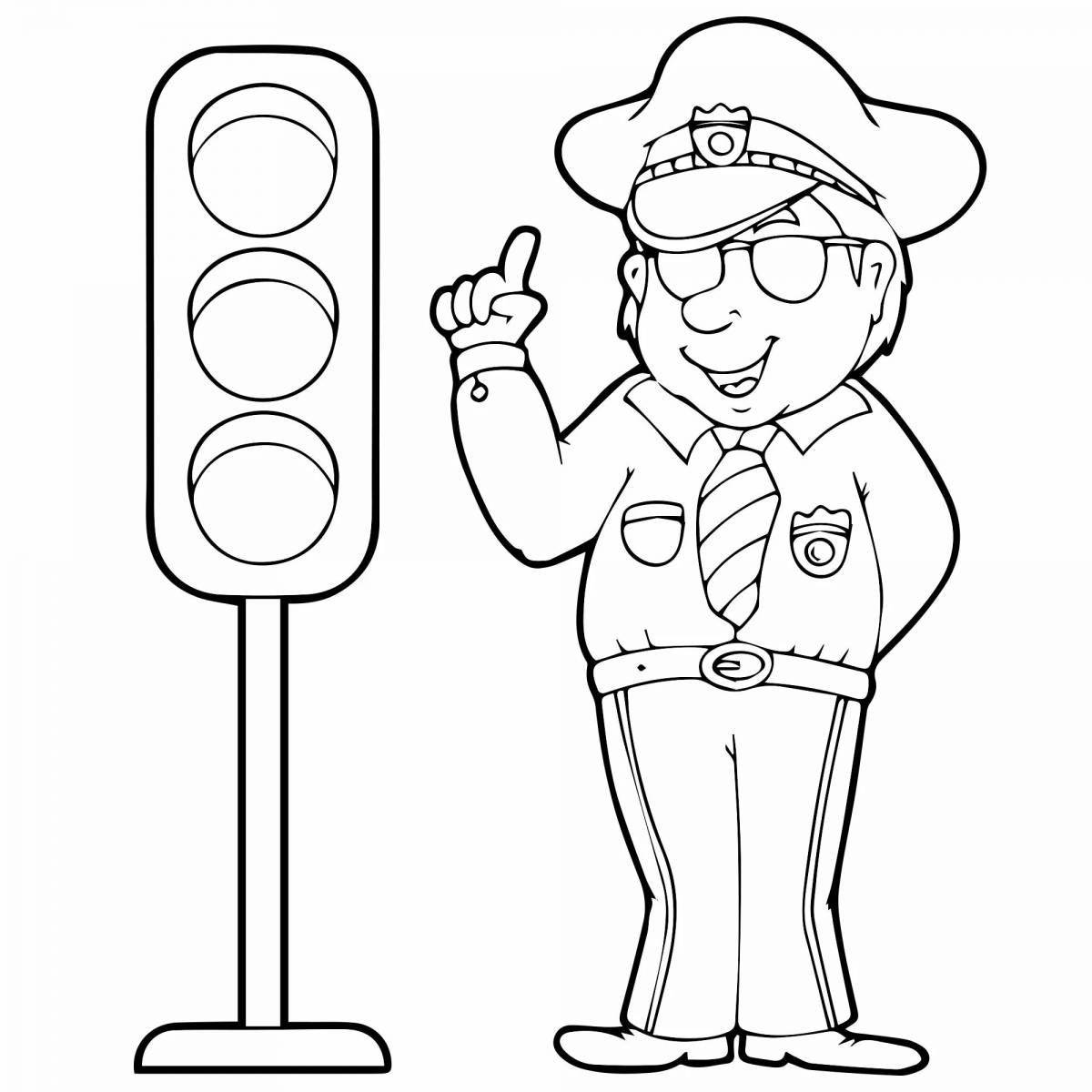 Cheerful traffic controller coloring for kids