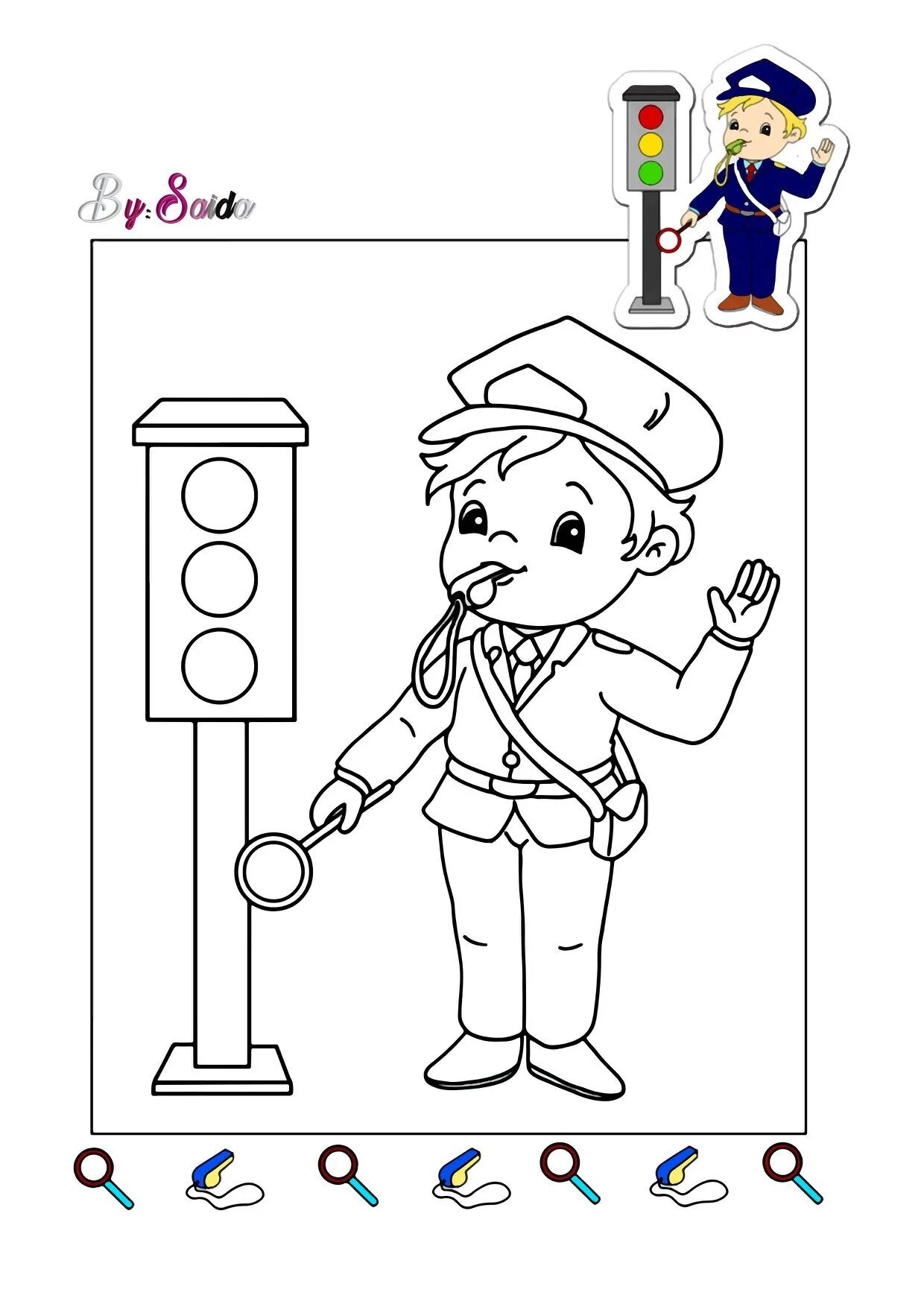 Adorable traffic controller coloring page for kids