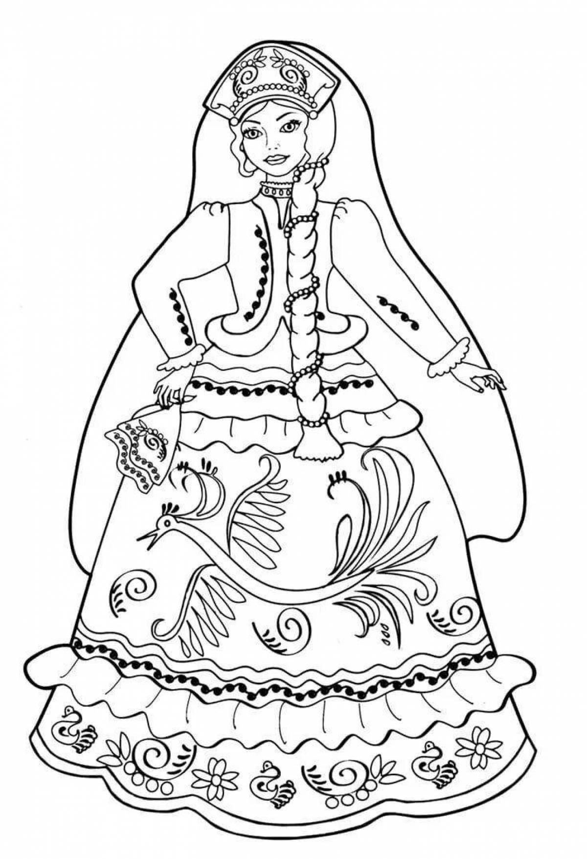 Coloring page festive Tula folk costume
