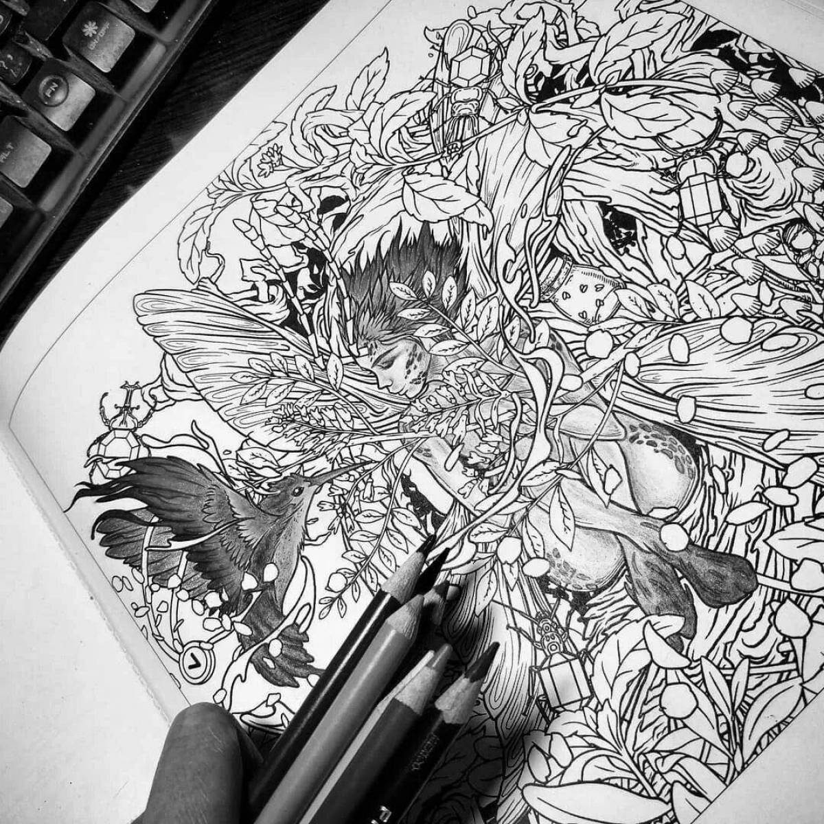 Раскраска Страница раскраски акварельными маркерами насыщенного цвета