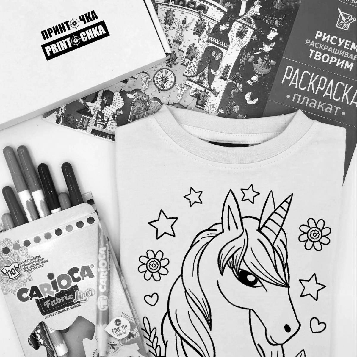 Vibrant t-shirt coloring page with felt-tip pens