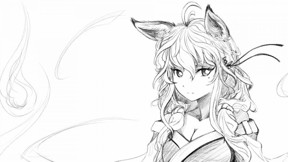 Delightful coloring anime fox girl