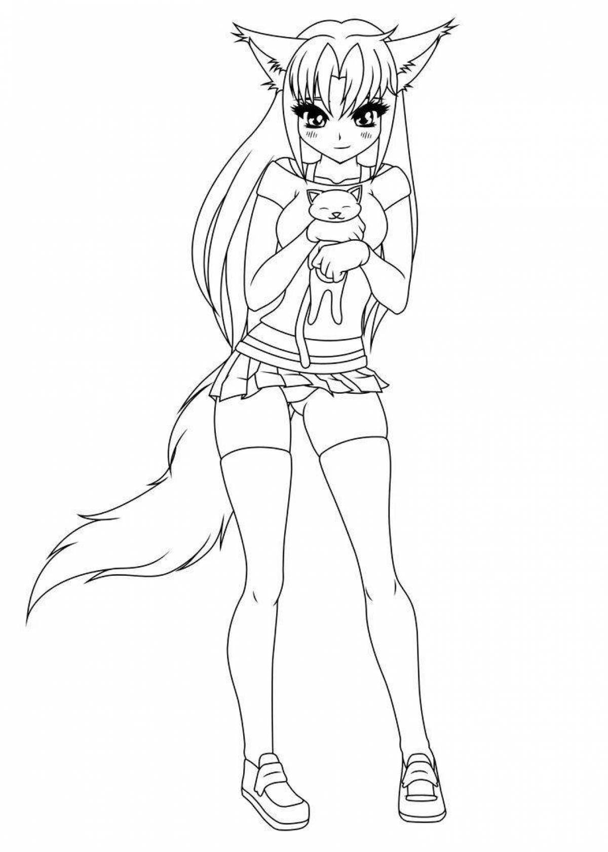 Fine coloring anime girl fox
