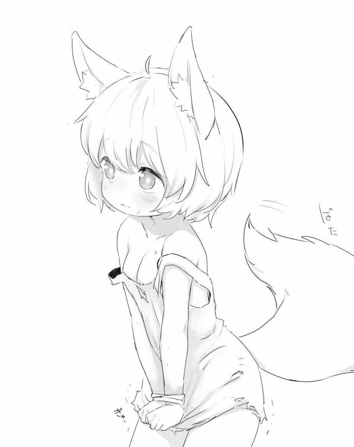 Joyful coloring anime girl fox