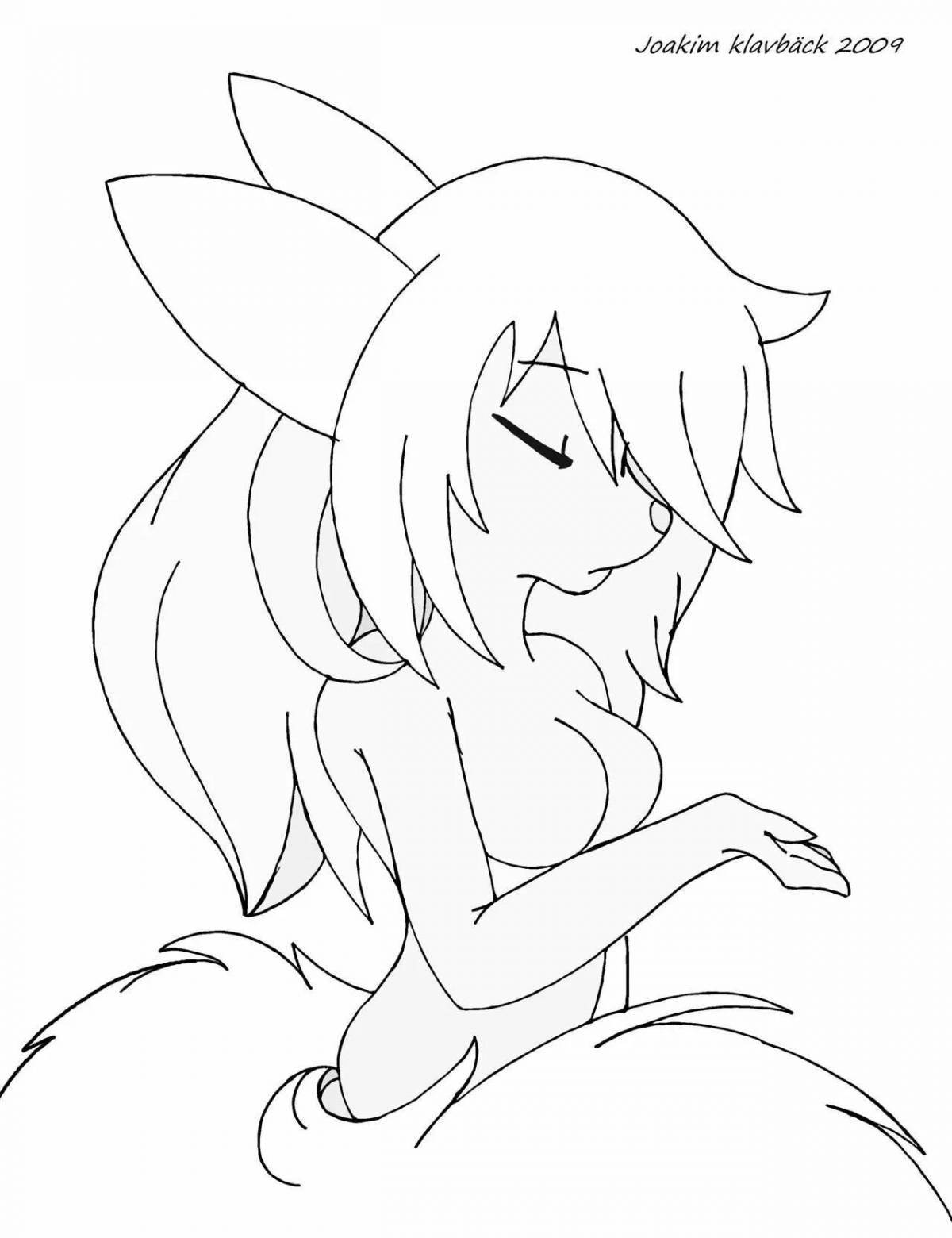 Fancy coloring anime fox girl
