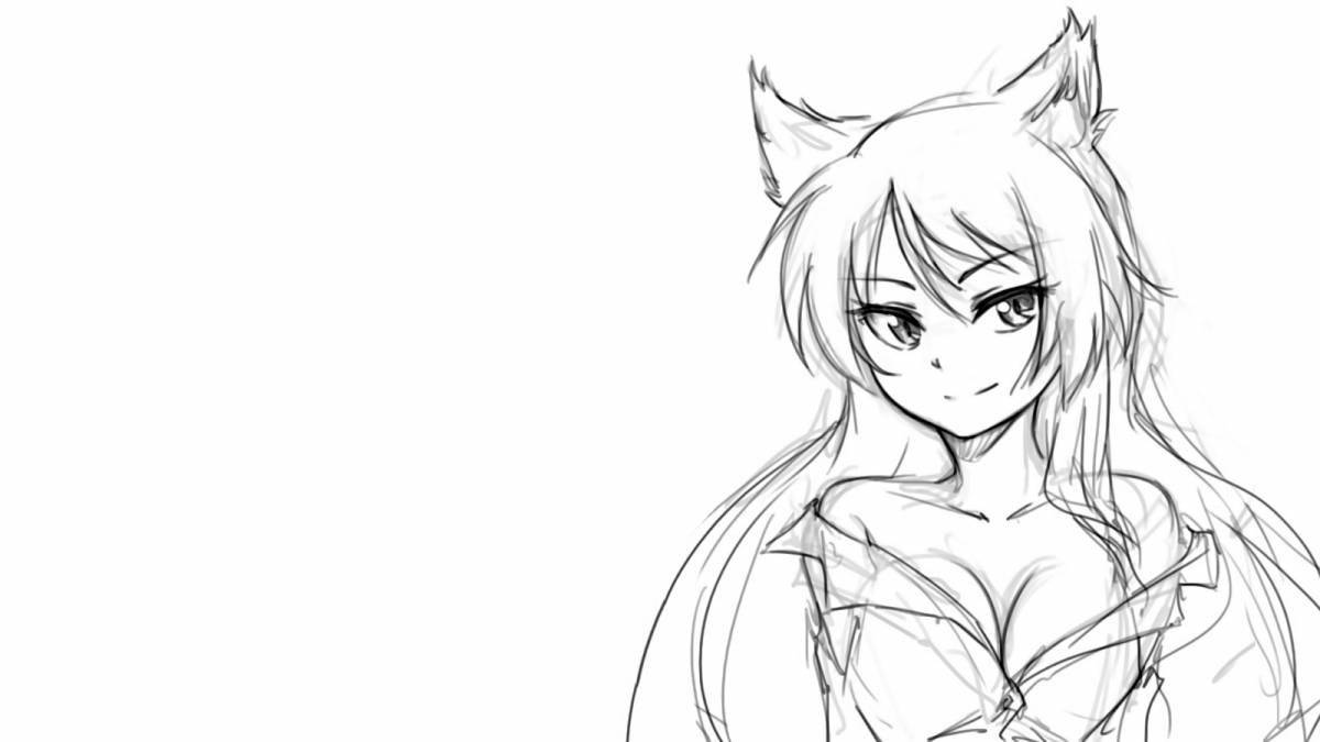 Serene coloring page anime girls fox