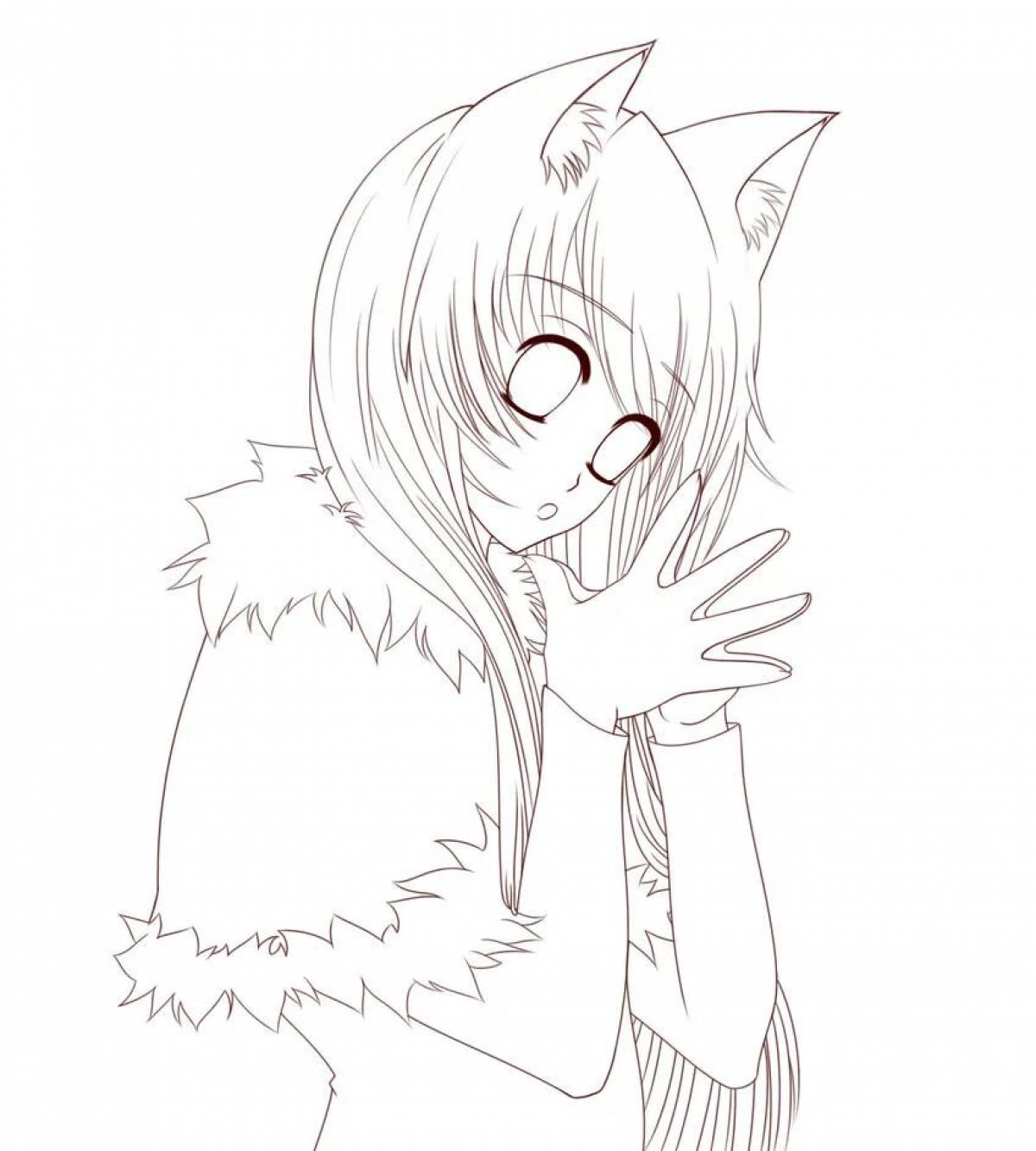 Dreamy coloring anime girl fox