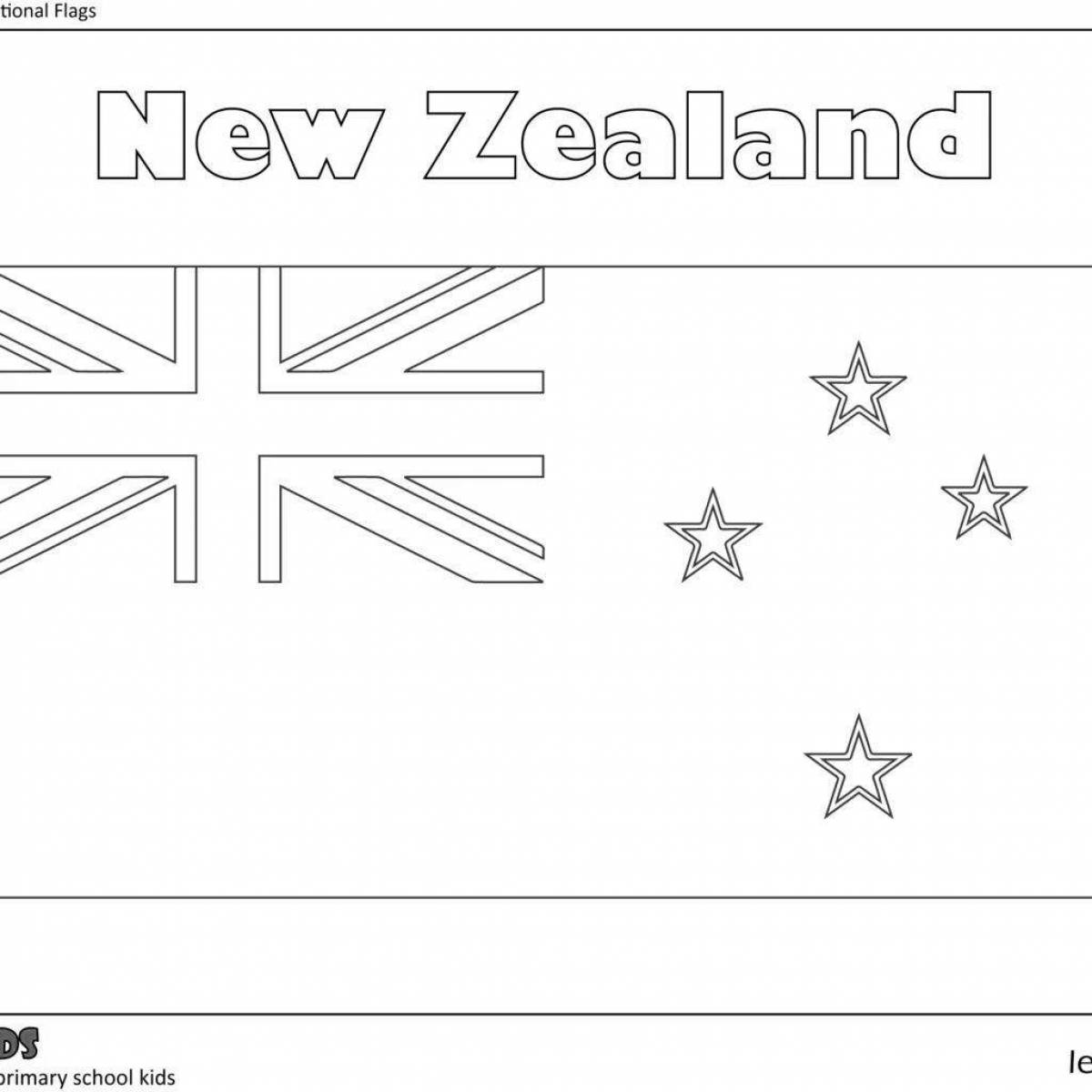 Веселая страница раскраски с флагом новой зеландии