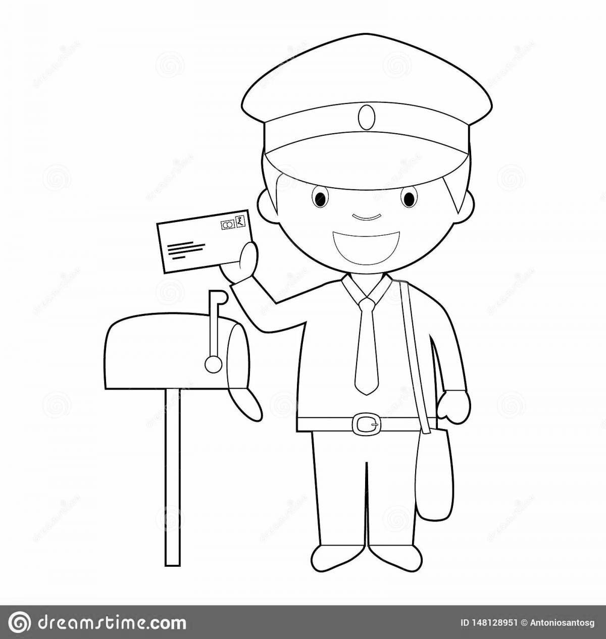 Coloring postman with color splatter for preschoolers